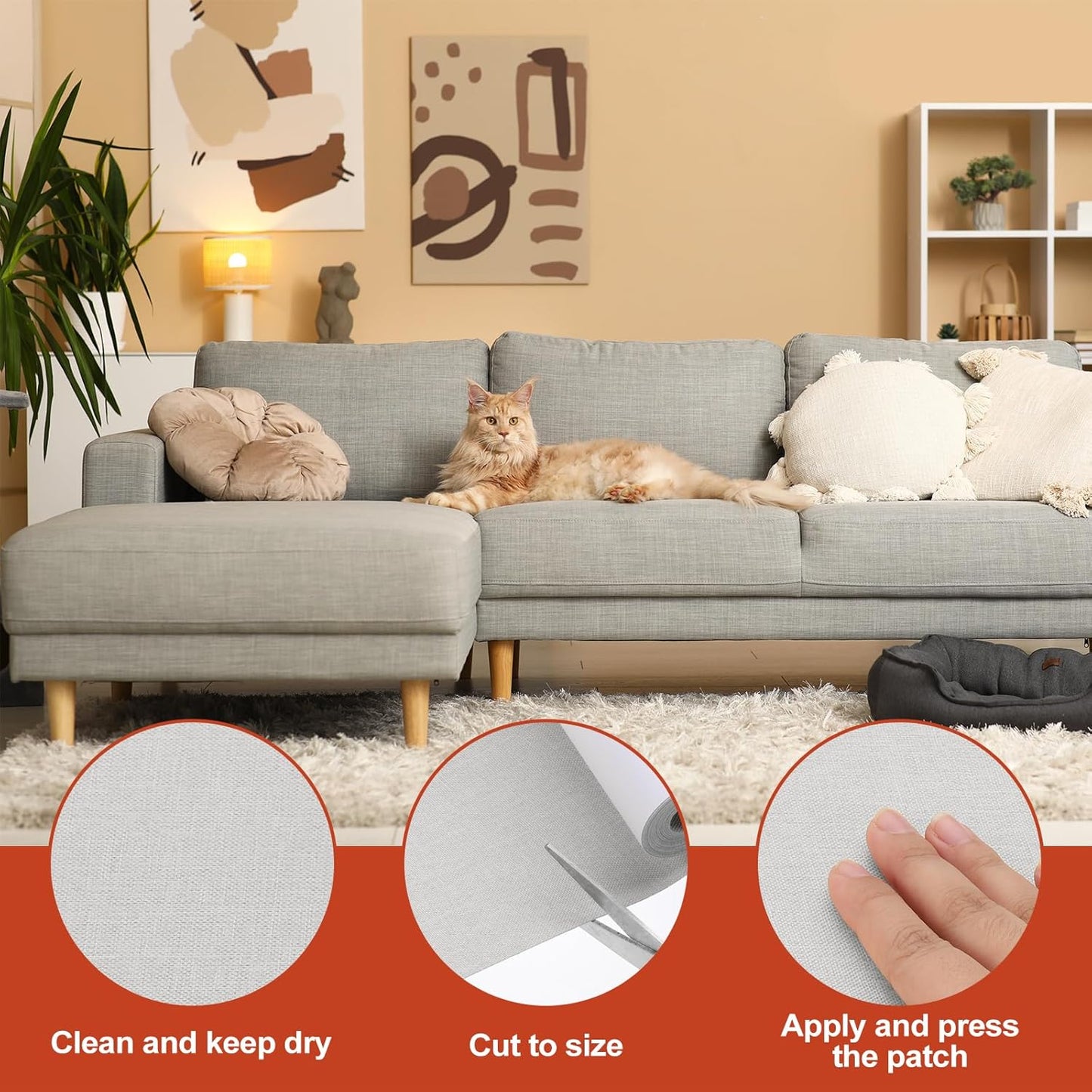 PATIKIL 70x6.2 Inch Linen Repair Tape, Repair Fabric Patch Self Adhesive Couch Patch Line Repair Patch for Furniture Sofa Car Seats Office Chairs, Light Gray