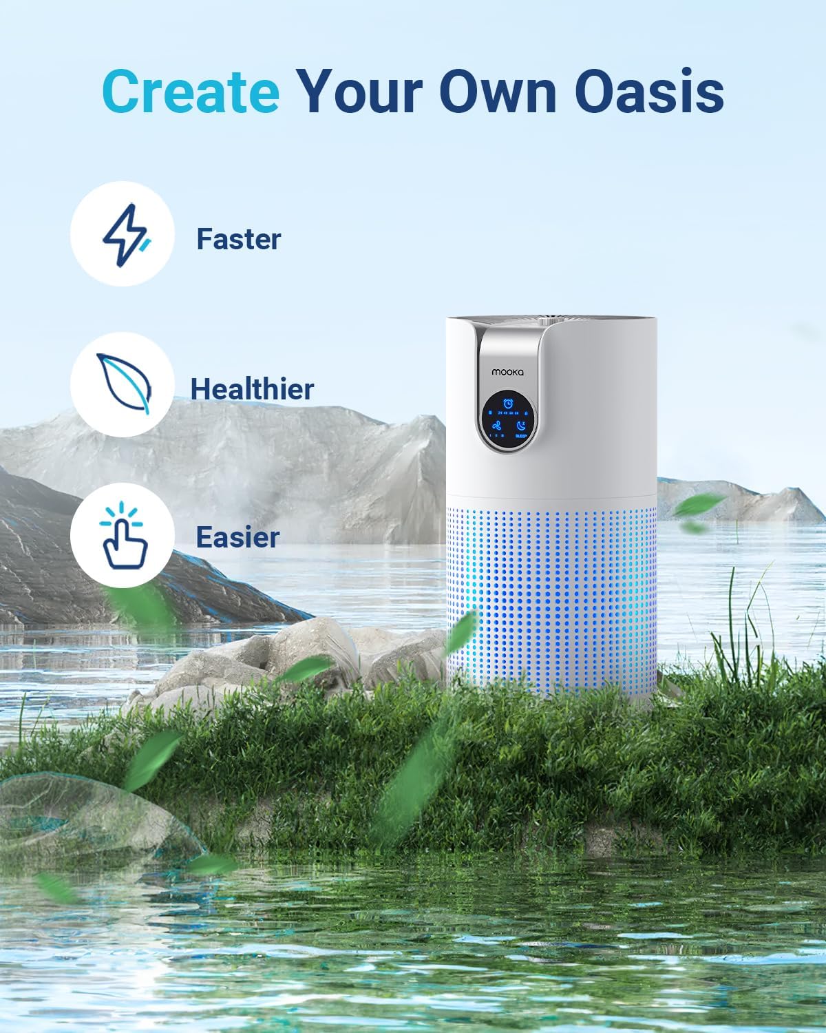 Air Purifiers for Home Large Room Up to 1500ft² with Aromatherapy, MOOKA HEPA Air Purifier for Bedroom Pets Kitchen, Air Filter Cleaner for Wildfire Smoke Pollen Dust Dander Odor, 15dB, M03