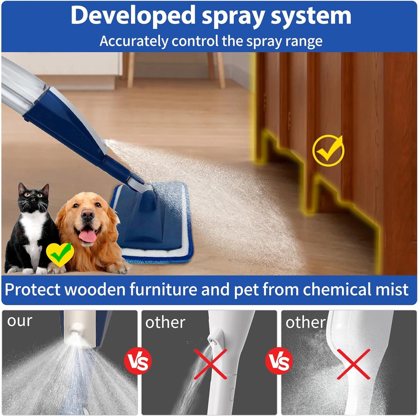 Mops for Floor Cleaning Wet Spray Mop with 14 oz Refillable Bottle and 3 Washable Microfiber Pads Home or Commercial Use Dry Wet Flat Mop for Hardwood Laminate Wood Ceramic