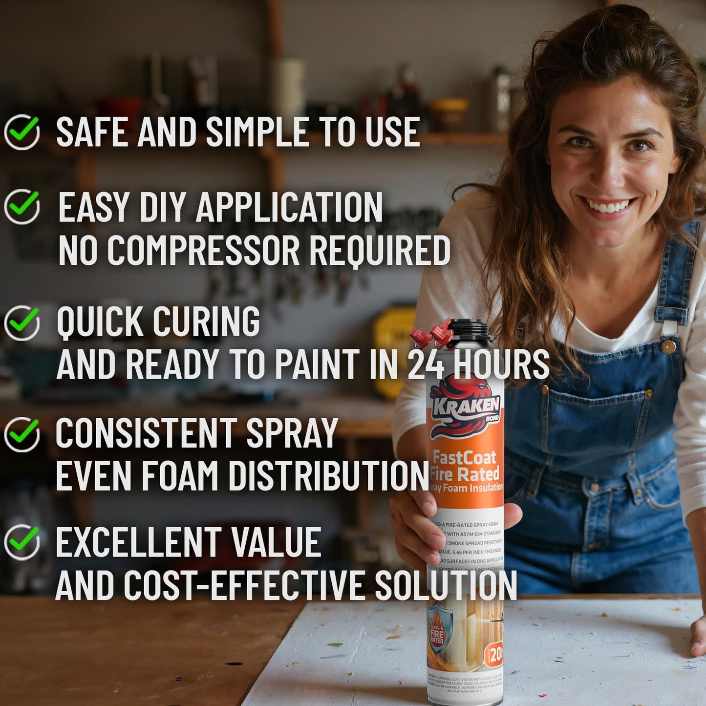 Kraken Bond Fastcoat Fire Rated Spray Foam Insulation Closed Cell in a Can 480 sq ft (24x27.1 oz.) (R-Value 11.32 / 2in) - Spray Foam for Garage Door, Attic, Wall Gun & Cleaner Included, 24 Pack