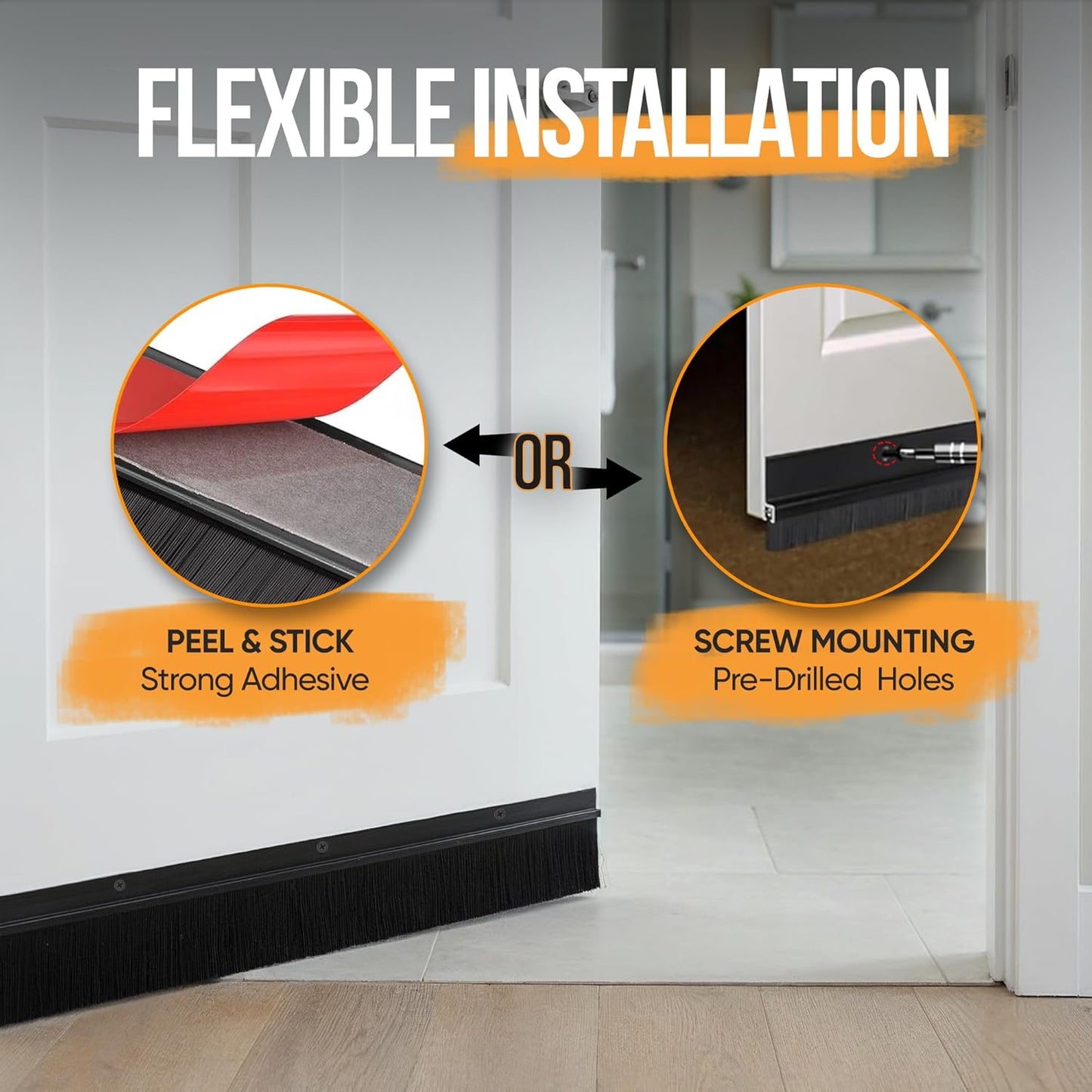 Premium 2 Pack Door Sweep for Bottom – Metal Gap Filler Draft Blocker, Weather Stripping Threshold Seal, Brush Weather Storm Soundproofing Rodent Guard Excluder Strip, Rain Drip Draft Stopper