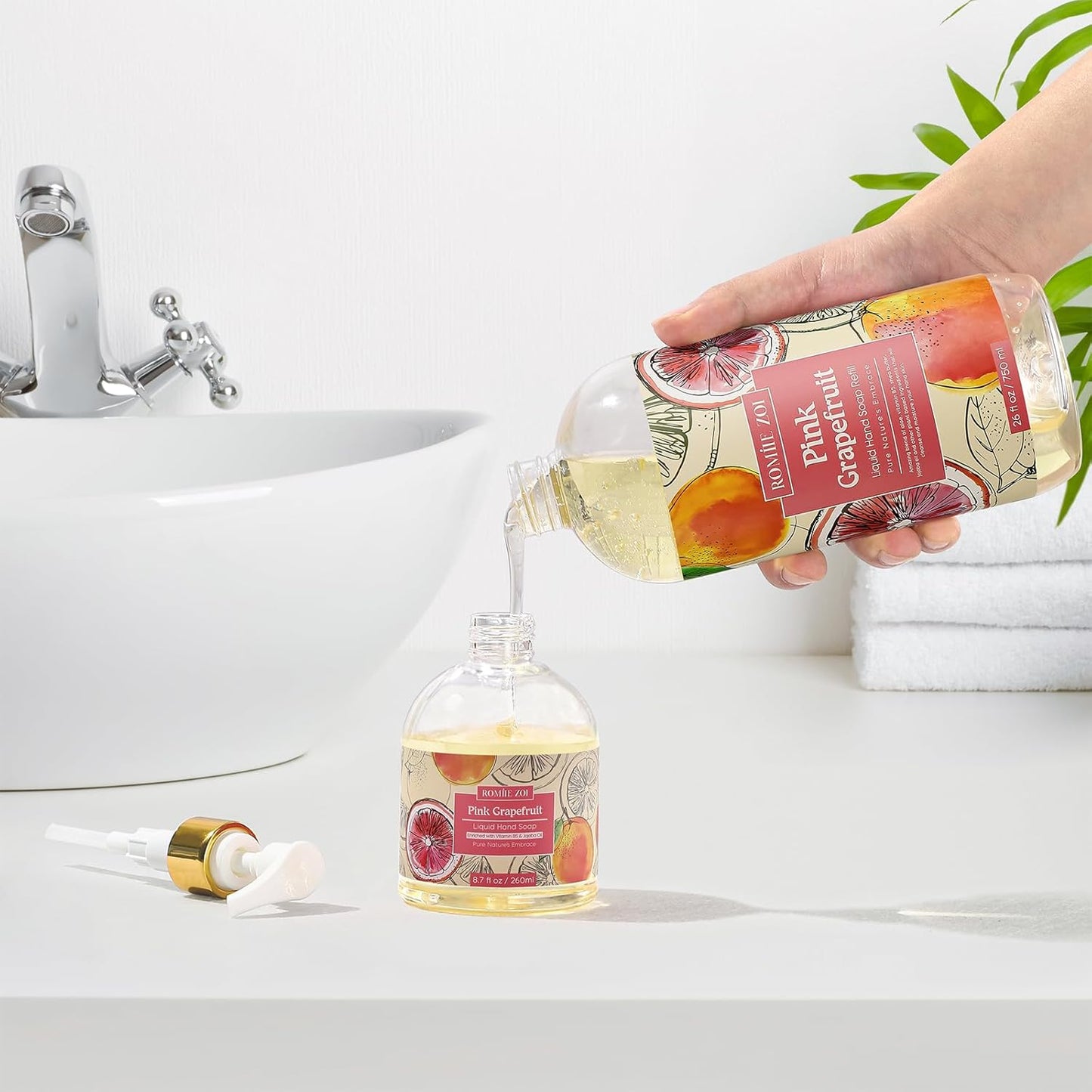 ROMIIE ZOI Liquid Hand Soap Refill, Pink Grapefruit, Gentle & Moisturizing Formula, 750 ML/ 26 FL OZ