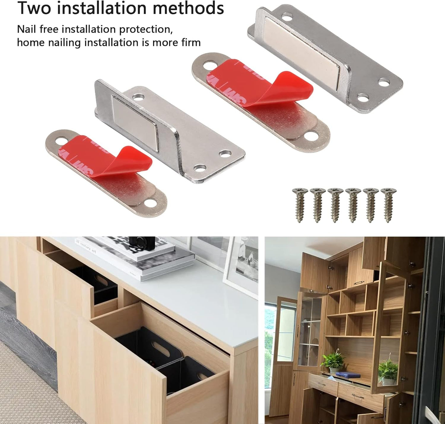 Mousike Double Magnetic Door Catch，60lb Stainless Steel Cabinet Door Magnets with Strong Magnetic for Kitchen Cupboard Wardrobe Closet Cabinet Door Drawer Latch (20Pack)