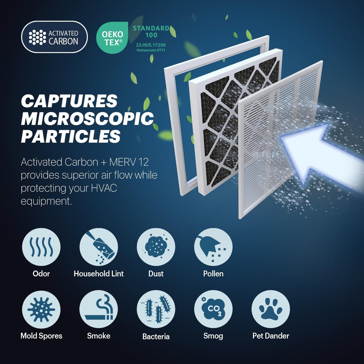 BNX TruFilter 14x25x1 MERV 12 Odor Defense (6-Pack) AC Furnace Air Filter with Activated Carbon - MADE IN USA - Pleated Air Conditioner HVAC AC Furnace Filters - Removes Odor, Mold, Bacteria, Smoke