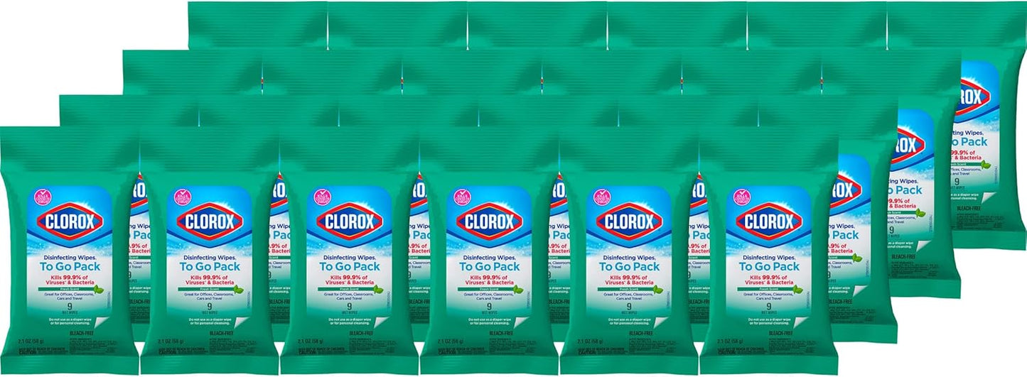 Clorox Disinfecting On The Go Travel Wipes, Fresh Scent, 9 Count, Pack of 24 (Package May Vary)