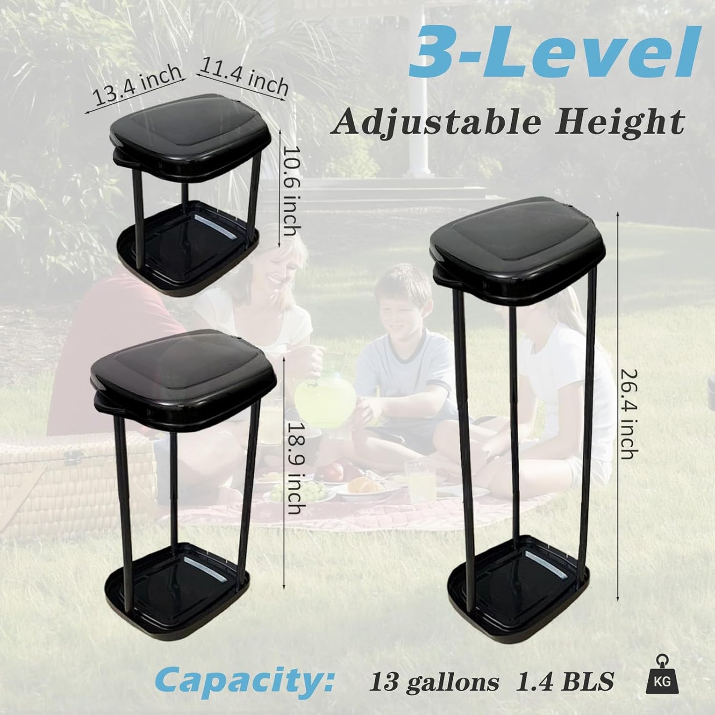 Collapsible Trash Bag Holder Portable Garbage Bin Holder Stand for Kitchen Outside 13 Gallon Plastic Outdoor Trash Can with Lid for Parties and Camping, Black