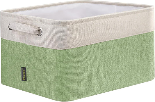 BALEINE 1 Pack Fabric Storage Bins for Shelves, Linen Storage Baskets for Organizing, Decorative Closet Bins for Clothes, Home (Green, 12"x8"x8")