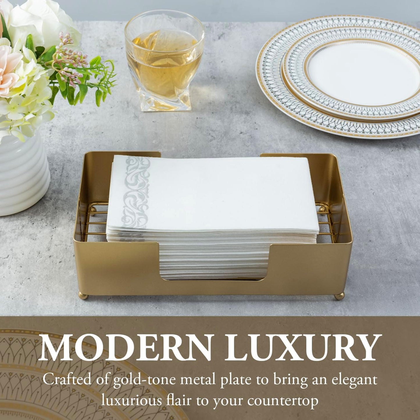 MyGift Paper Towel Holder Modern Gold-Tone Metal Tabletop Folded Paper Hand Towel Holder for Guest Bathroom, Commercial Countertop Tissue Paper Dispenser Tray for Trfold, C-Fold, Z-Fold