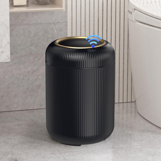 Motion Sensor Bathroom Trash Can with Lid, 3 Gallon / 11L Automatic Bathroom Garbage Can, Smart Black Garbage Can, Touchless Trash Bin, Small Waste Basket for Bedroom, Kitchen, Apartment,Office