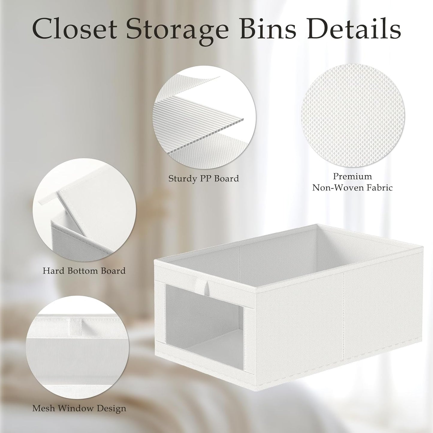 Criusia 4 Pack Closet Organizers and Storage, Large Linen Closet Baskets for Organization, Foldable Storage Containers for Towels, Clothing, Jeans, Books, Shelves, White