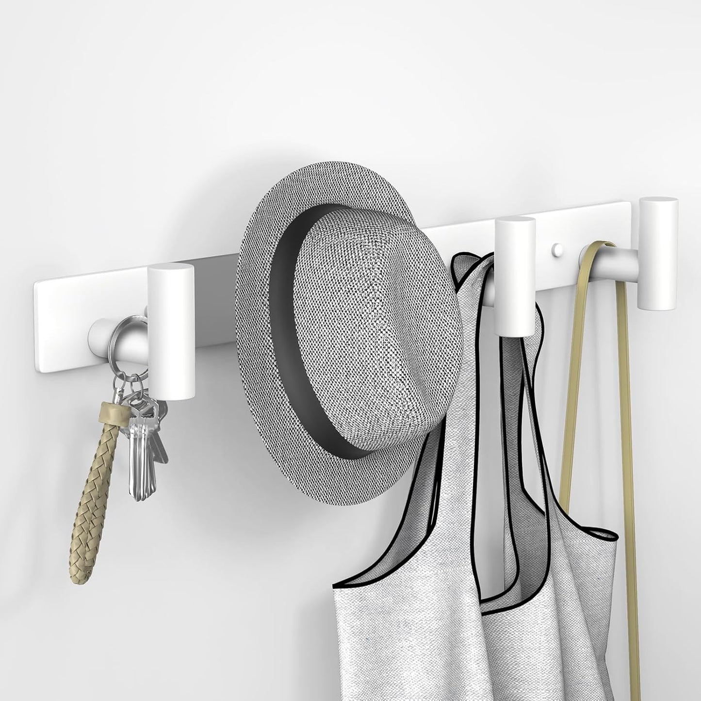 VAEHOLD Hat and Coat Wall Mount Rack - Hooks for Robes, Bags, Keys, and Towels - Bathroom Towel Hanger Organizer (White, “T“ Shape 4 Hooks 1 Pack)
