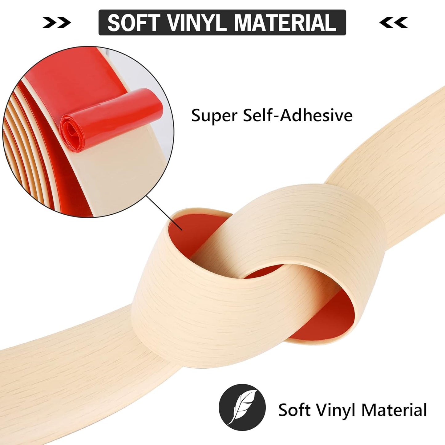 16.4Ft Floor Transition Strip Self Adhesive Vinyl Cover Floor Strip Flat Divider Transition Strip Wood Grain Design for Laminate Floor Gaps and Doorway Transitions (16.4Ft x 2 Inch, Beige)