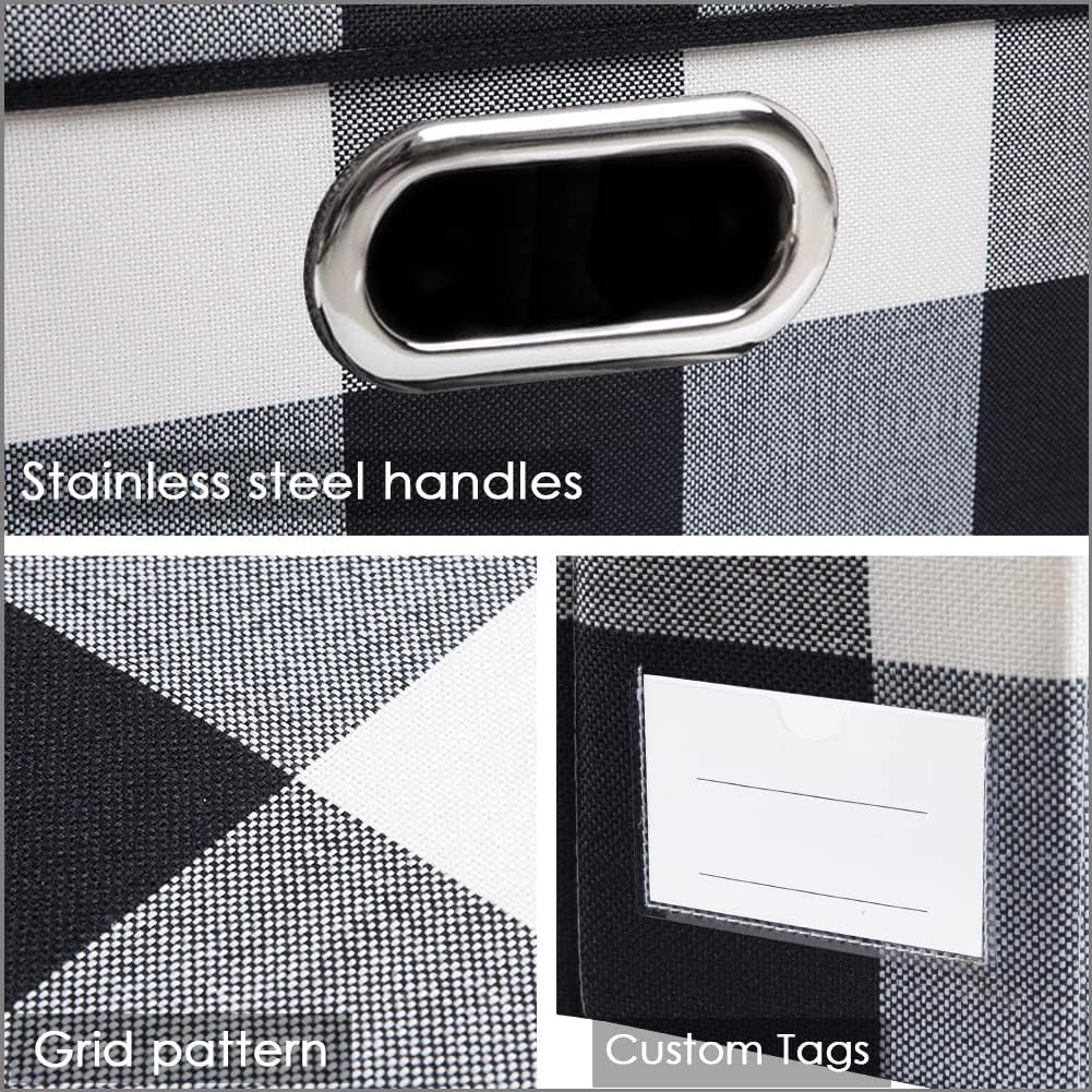 PRANDOM Large Collapsible Storage Bins with Lids [3-Pack] Fabric Foldable Storage Boxes Organizer Containers Baskets Cube with Cover for Home Bedroom Closet Office Black and White (17.7x11.8x11.8)