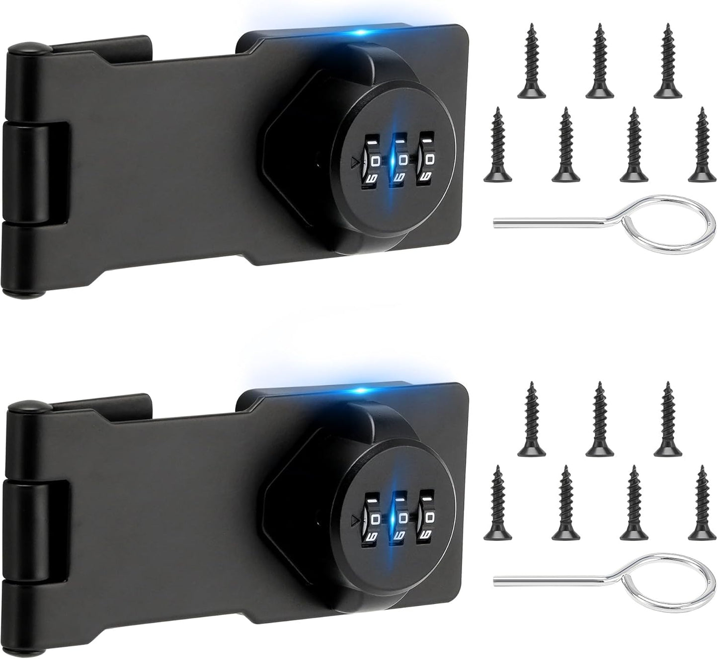 Keyless Cabinet Lock with Combination Code - 3-Digit Password Hasp Latch Lock for Drawers, Bifold Closet Door and Double Sided Door (Black, 4.5 Inch, 2 Pack)