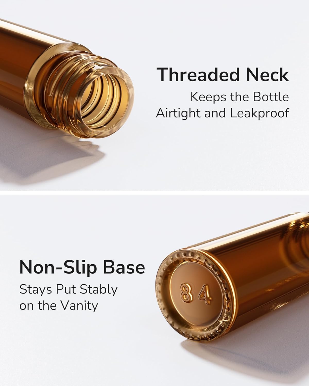 ULG 48-Pack Essential Oil Roller Bottles 10ml, Empty Bottles with Stainless Steel Roller Balls and Waterproof Labels, Amber Roller Balls For Essential Oils