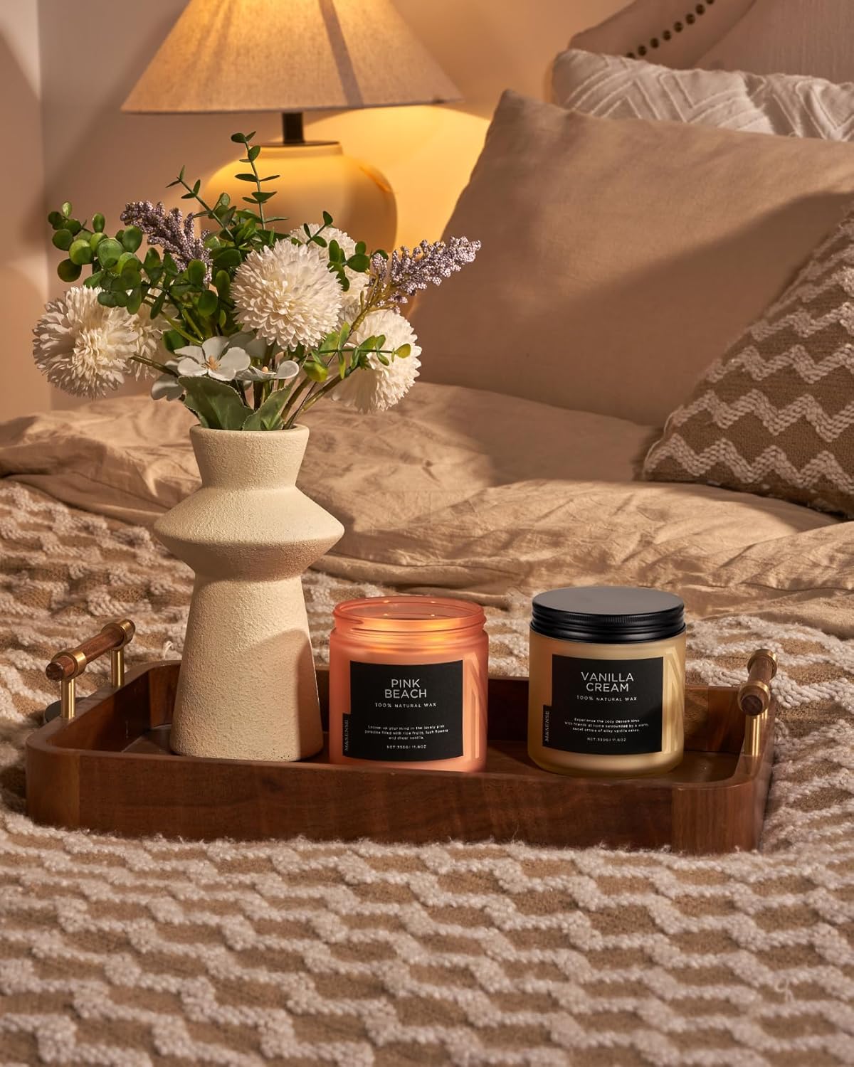 M&SENSE Pink Beach Sands Jar Candle, 11.6oz Pineapple & Coconut Scented Natural Soy Candles for Home Scented, 70 Hour Burn Time, Home Decor Gift for Women, Friends, Family, Colleagues, Couples