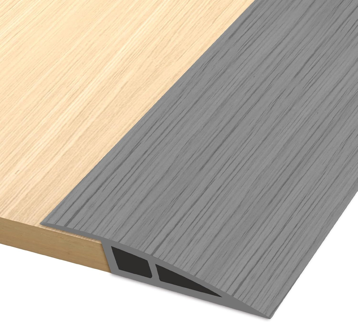 Vinyl Door Threshold Flooring Transition Strip Self Adhesive Carpet Edging Strip for Laminate Doorway Edge Threshold from 3/5" to 4/5" (Light Gray Wood Grain, 6.6 Ft)