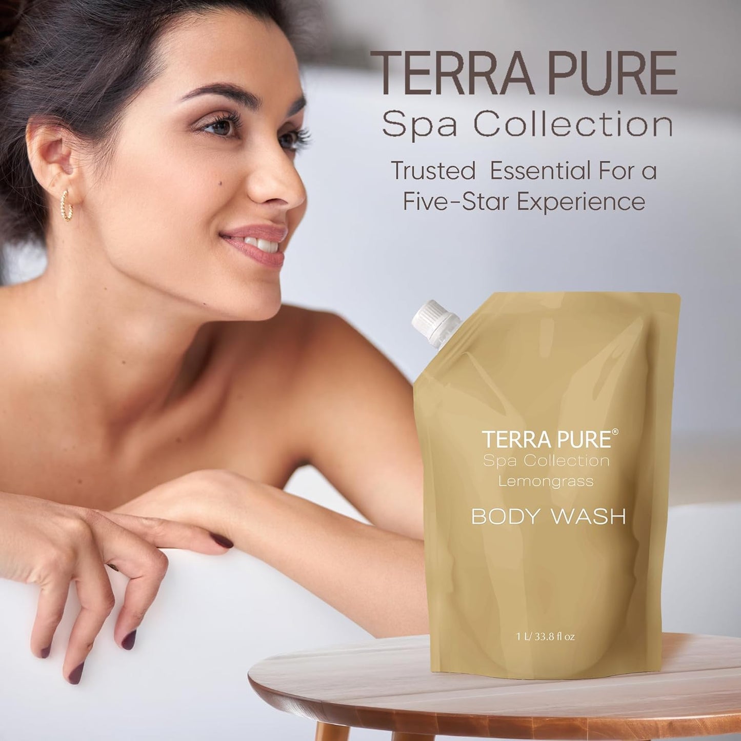 Terra Pure Spa Collection 1 Liter Body Wash Refill Bag For Soap Dispensers | Bulk Toiletries for Vacation Rentals, and Home Bathroom Showers | Green Tea Lemongrass | Single