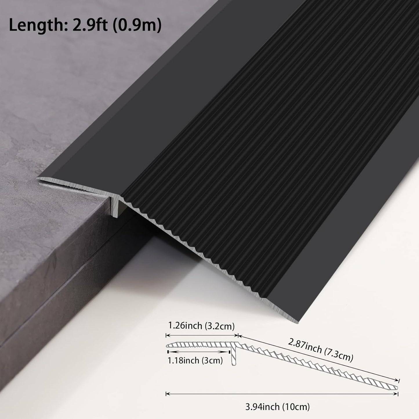 Gaahing Aluminum Floor Transition Threshold Strip, Bridge The Height Gap Between 0.3 to 1.6 inches for Doorway Ramp (35.4in x 3.9in, Matte Black)