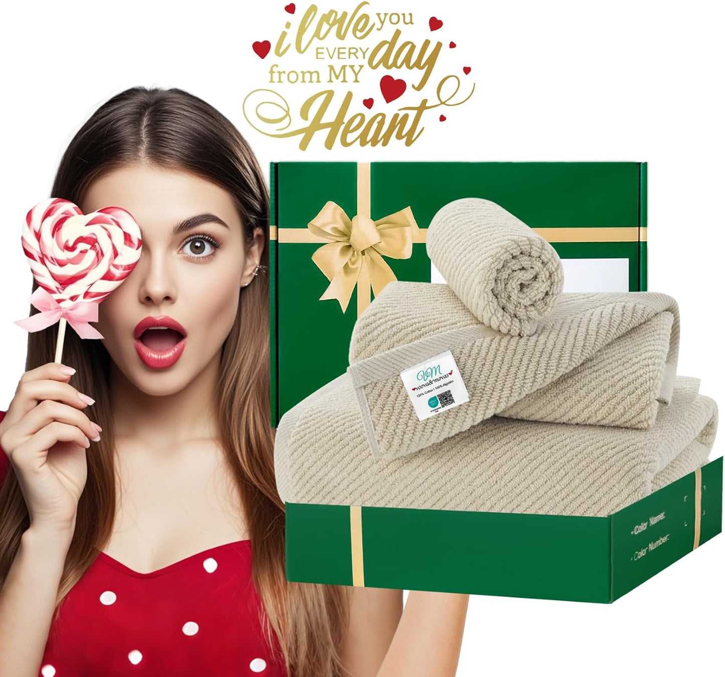 VOOVA & MOVAS Beige Towels for Bathroom - 100% Cotton | Quick Dry | Soft | Thick, 3 Piece Towel Set, 1 Large Bath 30" x 56", 1 Hand 18" x 28",1 Wash Cloth 13" x 13", Bathroom Essentials, Light Tan