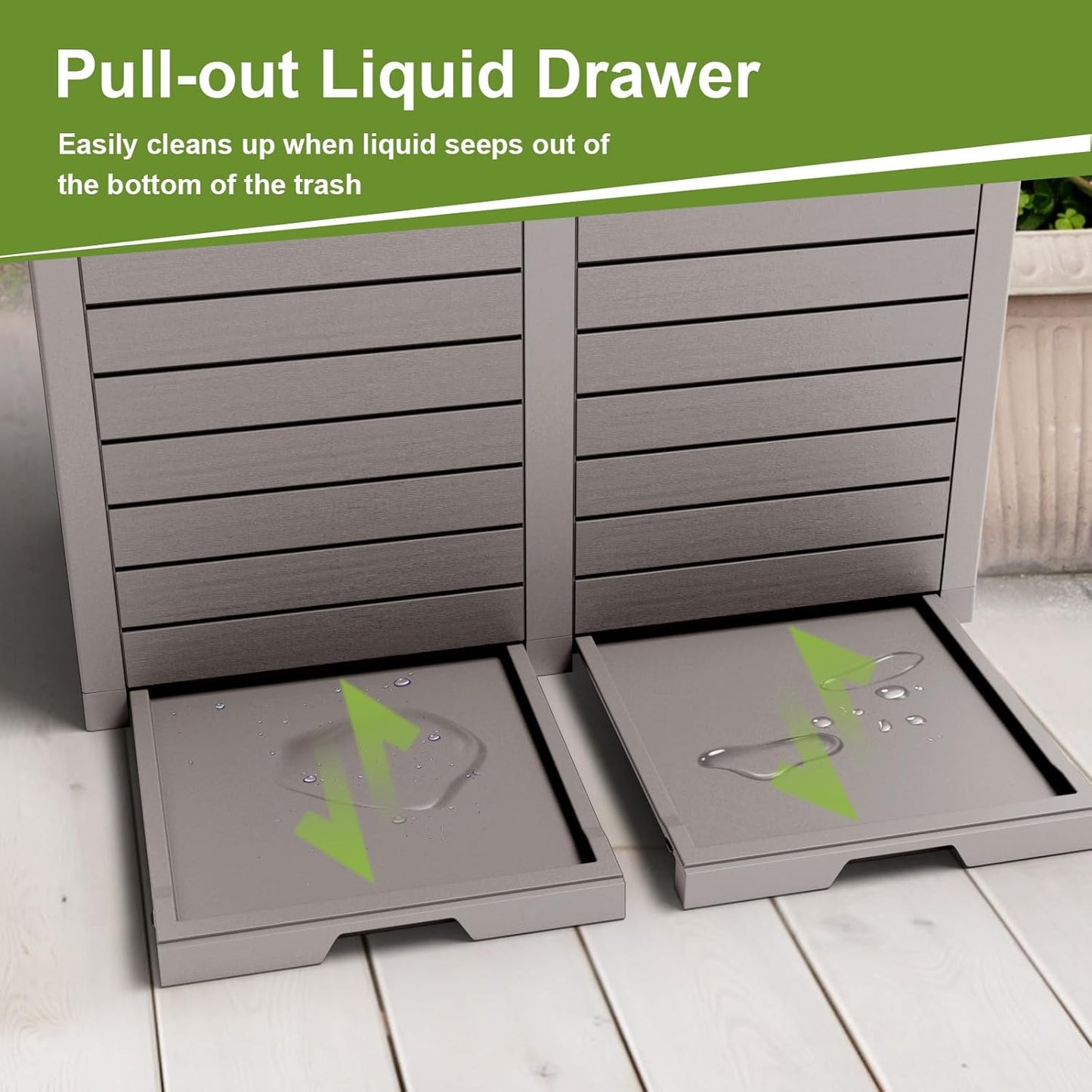 62 Gallon Outdoor Trash Can with Tiered Lid and Drip Tray,Waterproof Resin Waste Bin Indoor,Durable,Stylish,Lightweight Garbage Bin for Patio,Kitchen,Backyard and Office(Grey)