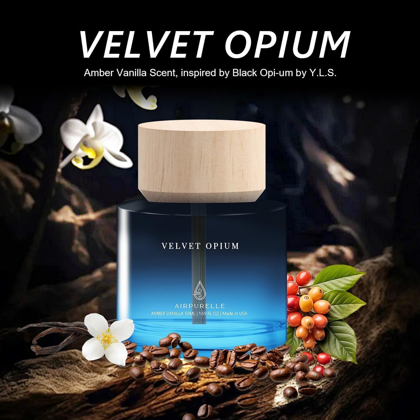 Car Air Freshener for Men & Women – Long-Lasting Amber Vanilla Essential Oil Diffuser for Car Cup Holder – 50ML (1.7 FL OZ) Car Scent Diffuser, Inspired by Perfume – Made in USA