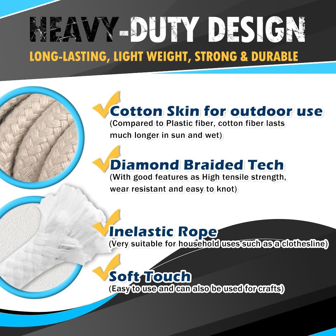 PerkHomy 500lb Cotton Rope 3/16" (5mm) 50 ft Multi Purpose Utility Diamond Braided Cord, Natural Cotton for Clothes Line Camping Crafting Flag Pole, Blue