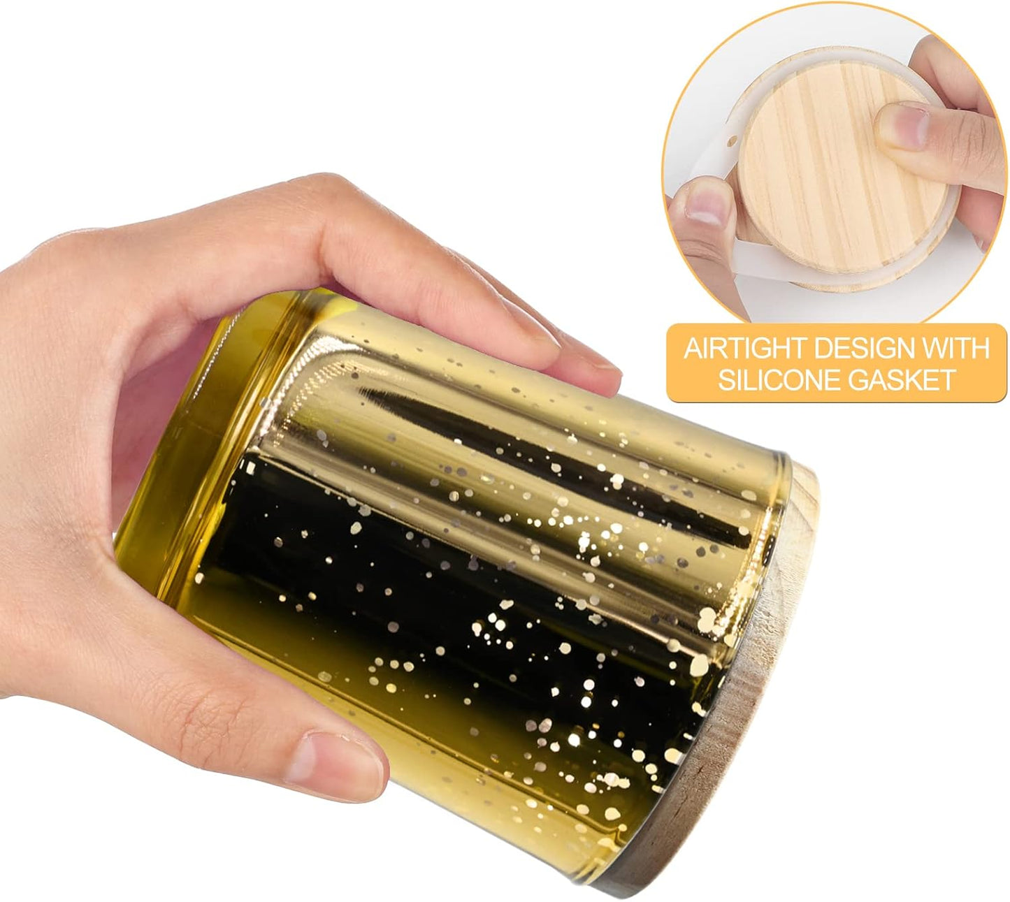 Thick Candle Jars for Making Candles 12 Pcs, 7 OZ Empty Jars with Wood Lids for Candle Making, Sample Container, Gold