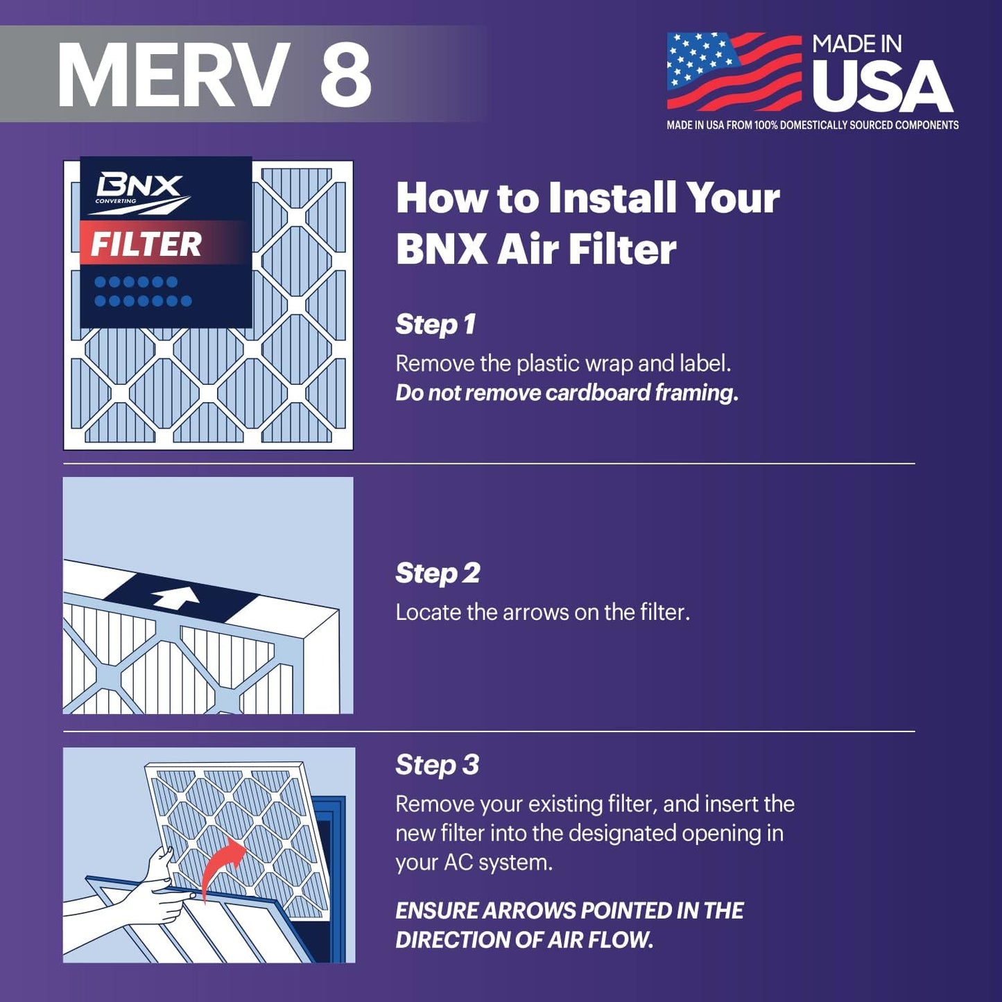 BNX TruFilter 20x23x1 Air Filter MERV 8 (6-Pack) - MADE IN USA – Dust & Pet Defense Electrostatic Pleated Air Conditioner HVAC AC Furnace Filters for Dust, Pet, Mold, Pollen MPR 600 – 700 & FPR 5