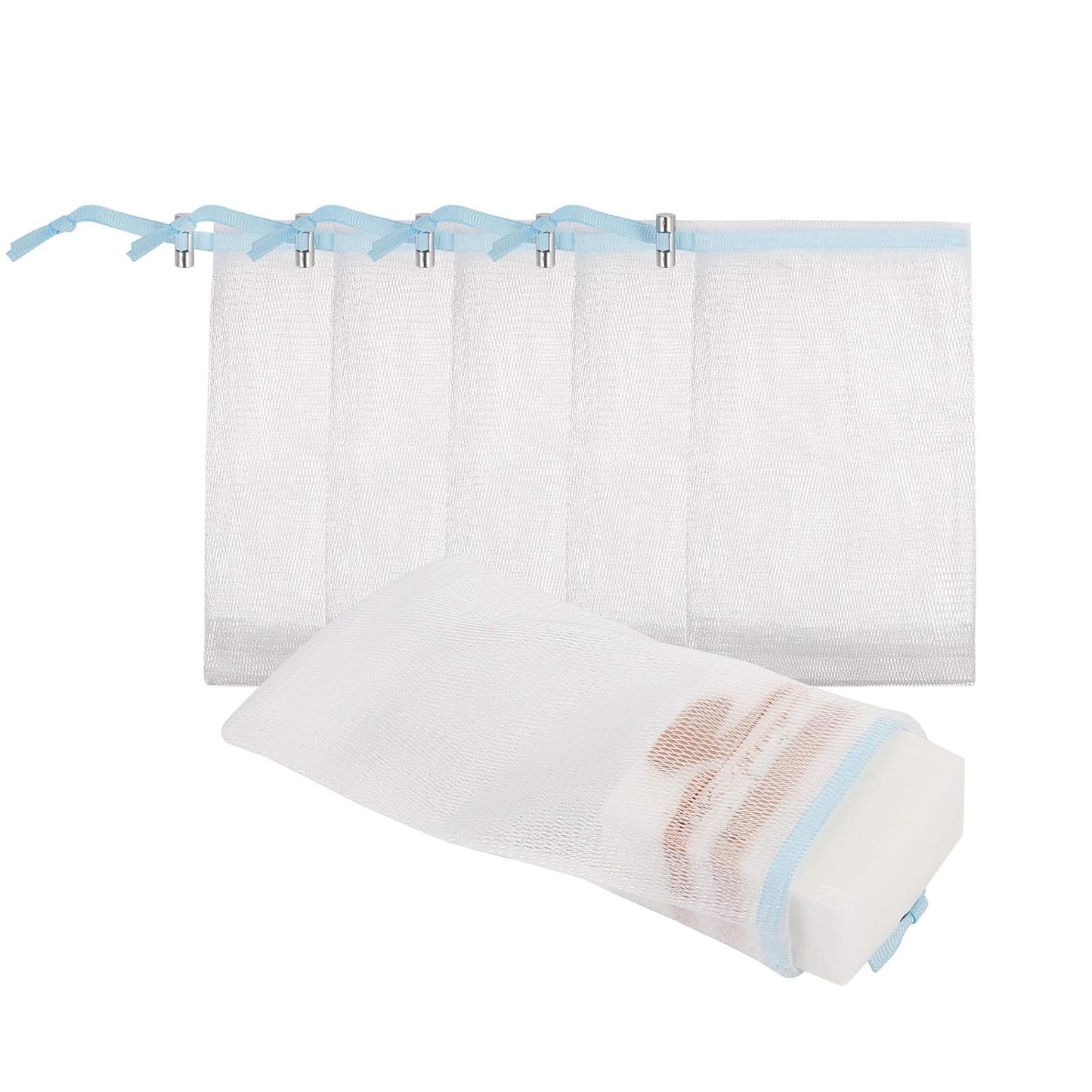 Cobahom Soap Bag 6 Pack 6 x 3.5 Inch Mesh Foaming Net Soap Sack Bags Soap Saver Pouch Net Bags with Drawstring for Bath & Shower （Blue）