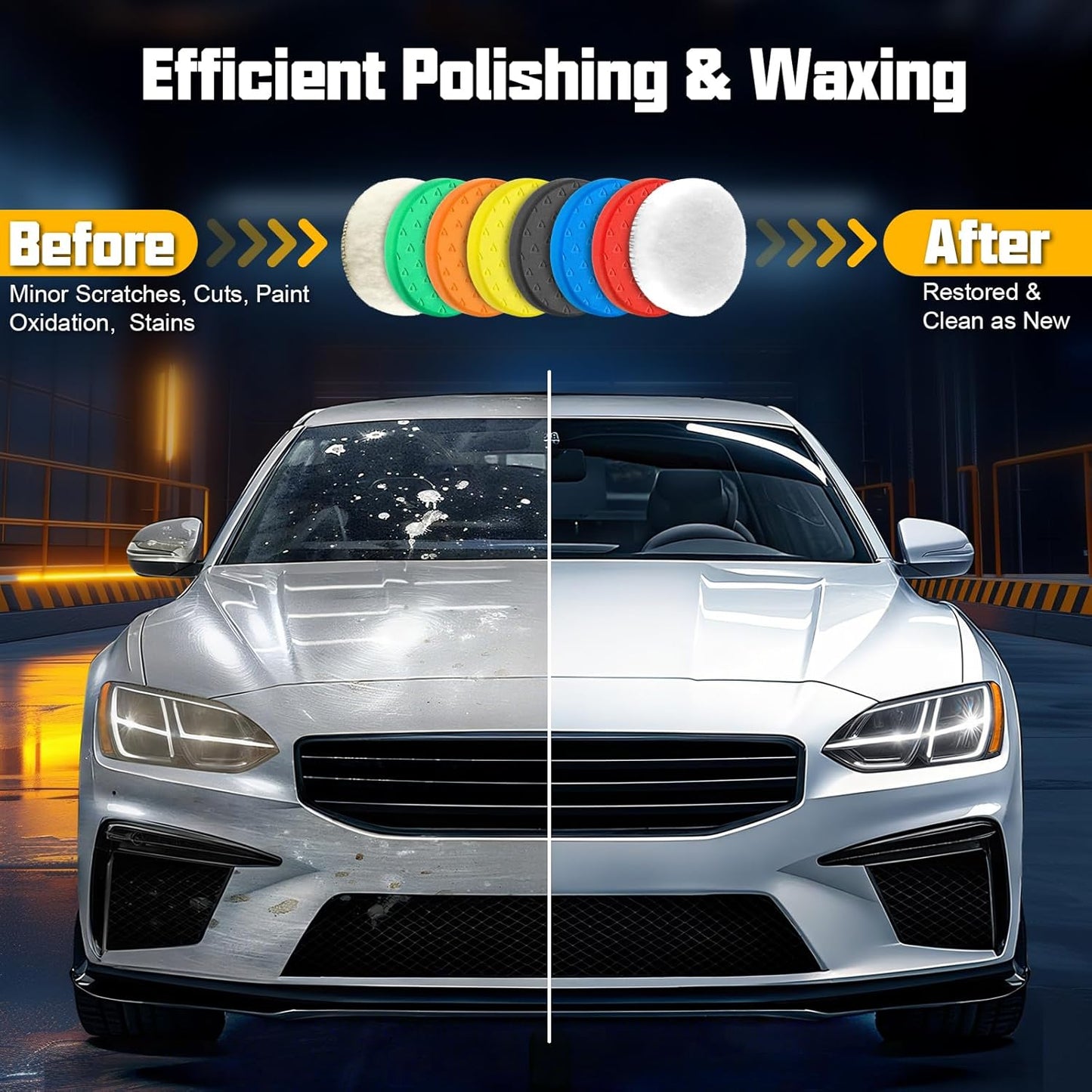 7.5 Inch Buffing Polishing Pads, 8 Pcs Buffing Pads, Car Compound Buffing Sponge Pads and Woolen Pads Cutting Polishing Pad Kit for Car Buffer Polisher Compounding, Polishing & Waxing