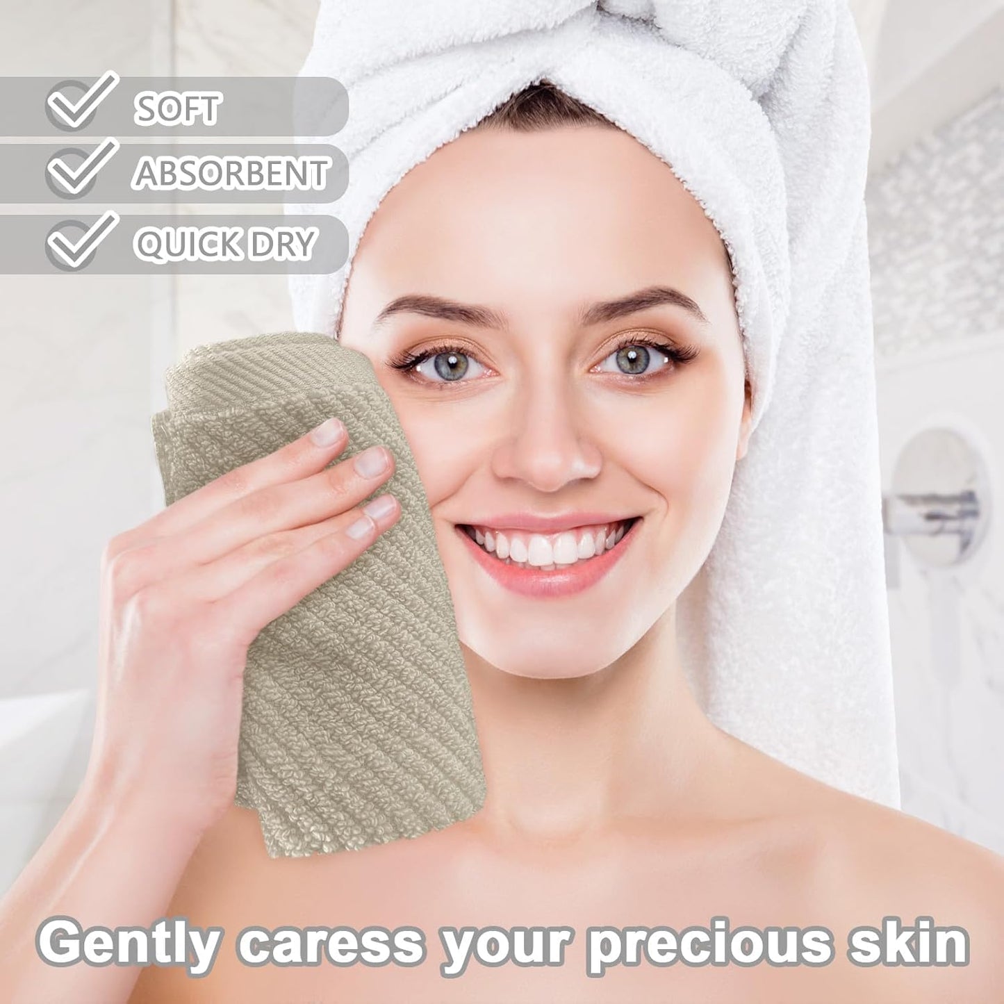 Cotton Washcloths - 6PC 13"x13" | Quick Dry | Soft | Light Weight | Absorbent | Hotel Quality, Luxury Wash Cloths for Body, Hand Towels for Bathroom & Showering, Towel Gift Set, Beige | Tan