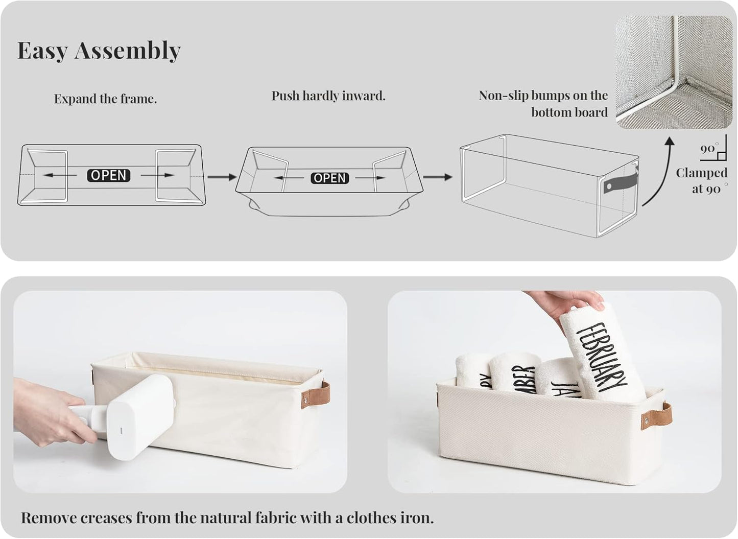 StorageWorks Narrow Storage Bins, Small Basket for Closet and Shelves, Fabric Organizer with Handles, Toilet Paper Storage, Beige, 2-Pack