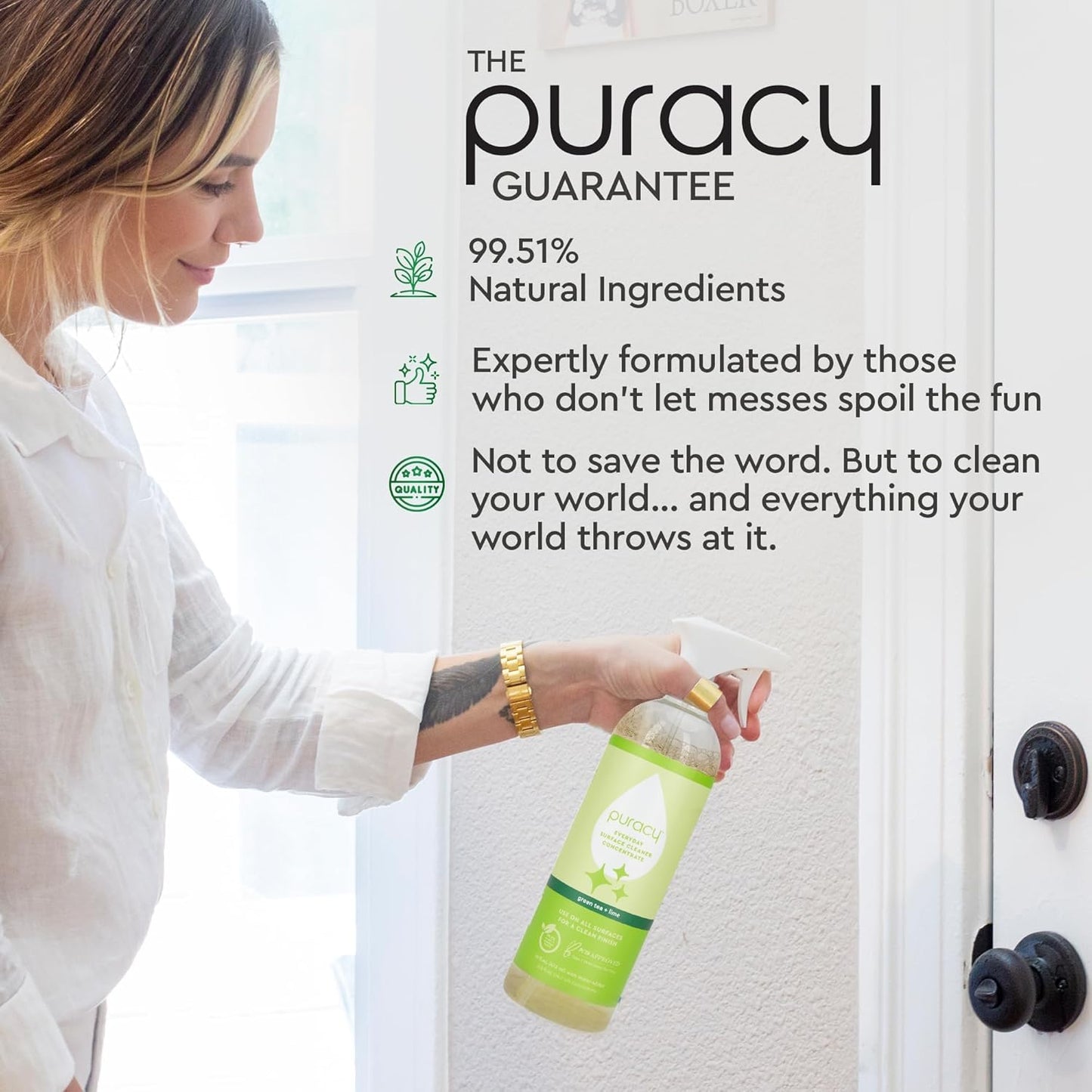 Puracy Multi-Surface Cleaner Spray - Plant-Powered Everyday Surface Cleaner - Natural All Purpose Cleaning Solution As Seen on TikTok (Green Tea and Lime Spray Bottle, 16 fl oz)
