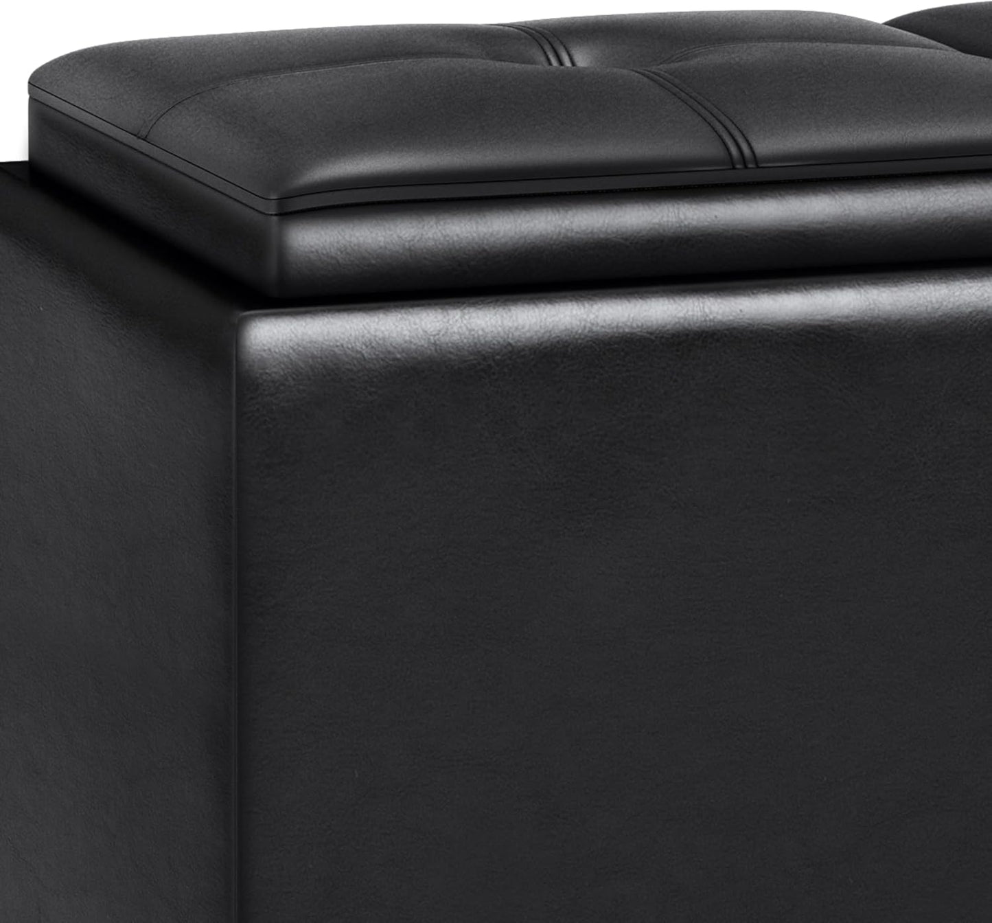 SIMPLIHOME Avalon 42 inch Wide Contemporary Rectangle Tray Storage Ottoman with Lift Up Lids in Midnight Black Vegan Faux Leather, Assembled, for the Living Room, Entryway and Family Room