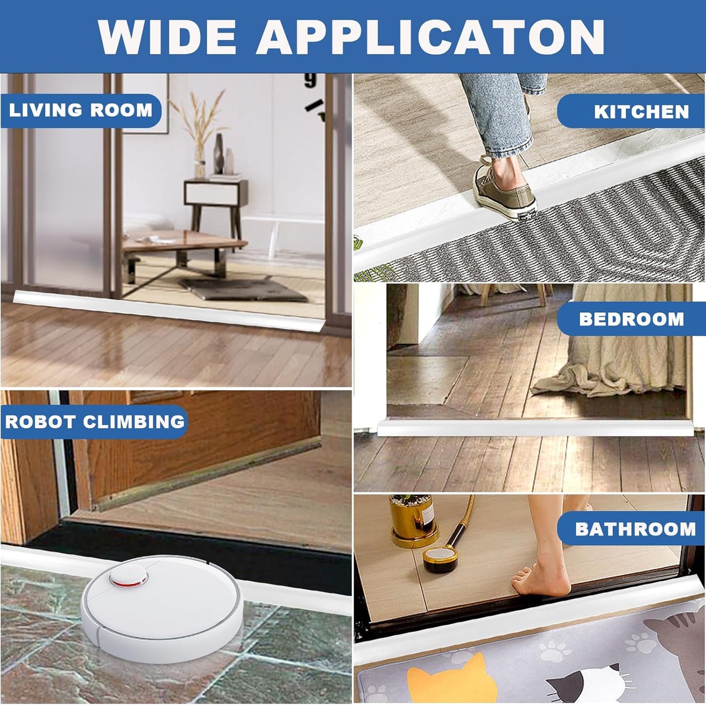 Vinyl Door Threshold Flooring Transition Strip Self Adhesive Carpet Edging Strip for Laminate Doorway Edge Threshold from 1/5" to 2/5" (White, 3.3 Ft)