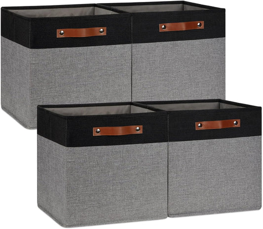 DULLEMELO 13x13 Storage Cubes, Collapsible Sturdy Cube Storage Bins With Handles for Organizing,Fabric Storage Cubes Baskets for Shelves Nursery Closet Home Organization and Storage (Black&Grey)
