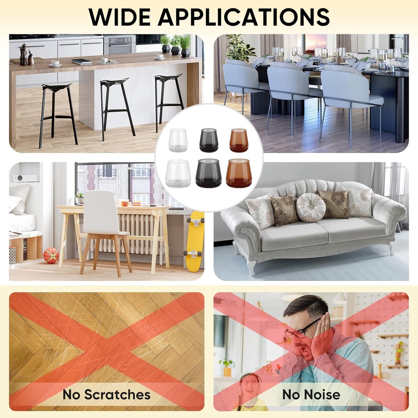 BALEINE 16 Pack Silicone Chair Leg Floor Protectors, Stool Leg Protectors Cap, Non-Slip Chair Leg Caps for Hardwood Floors (Brown, X-Large, 16 Pack)