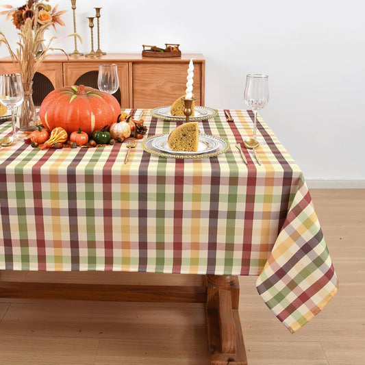 Gingham Tablecloth Fabric - Oblong 58x120 Water Resistant Christmas Plaid Table Cloth for Indoor/Outdoor Use - Fall Tabletop Cover for Birthday, Picnics, Gardens, and Thanksgiving Day