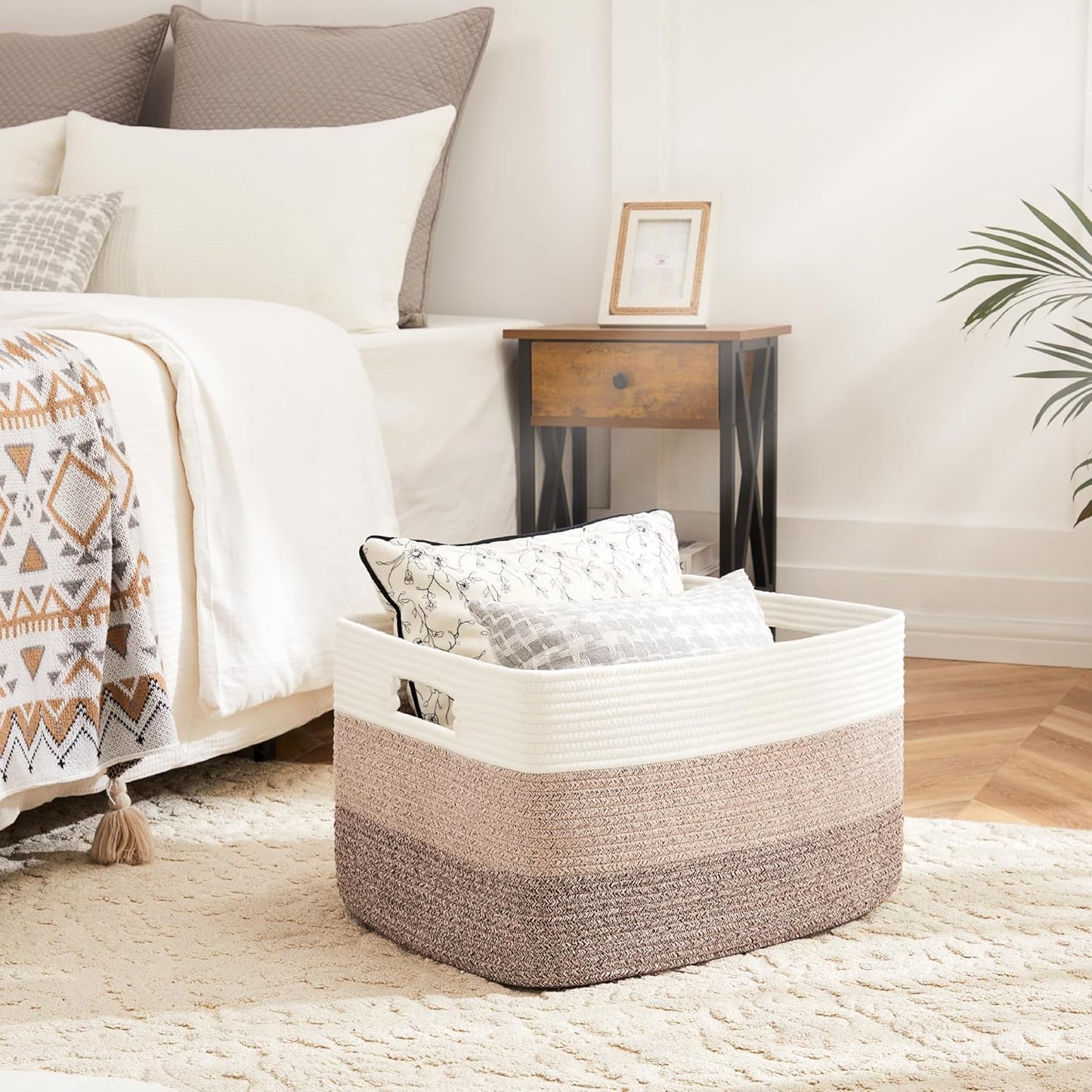 Blanket Basket,Rectangle Woven Baskets for Storage,100L Laundry Basket for Decorative Nursery Blanket,Toys,Dirty Clothes and Magazine in Shelves,Baby Room,and Living Room