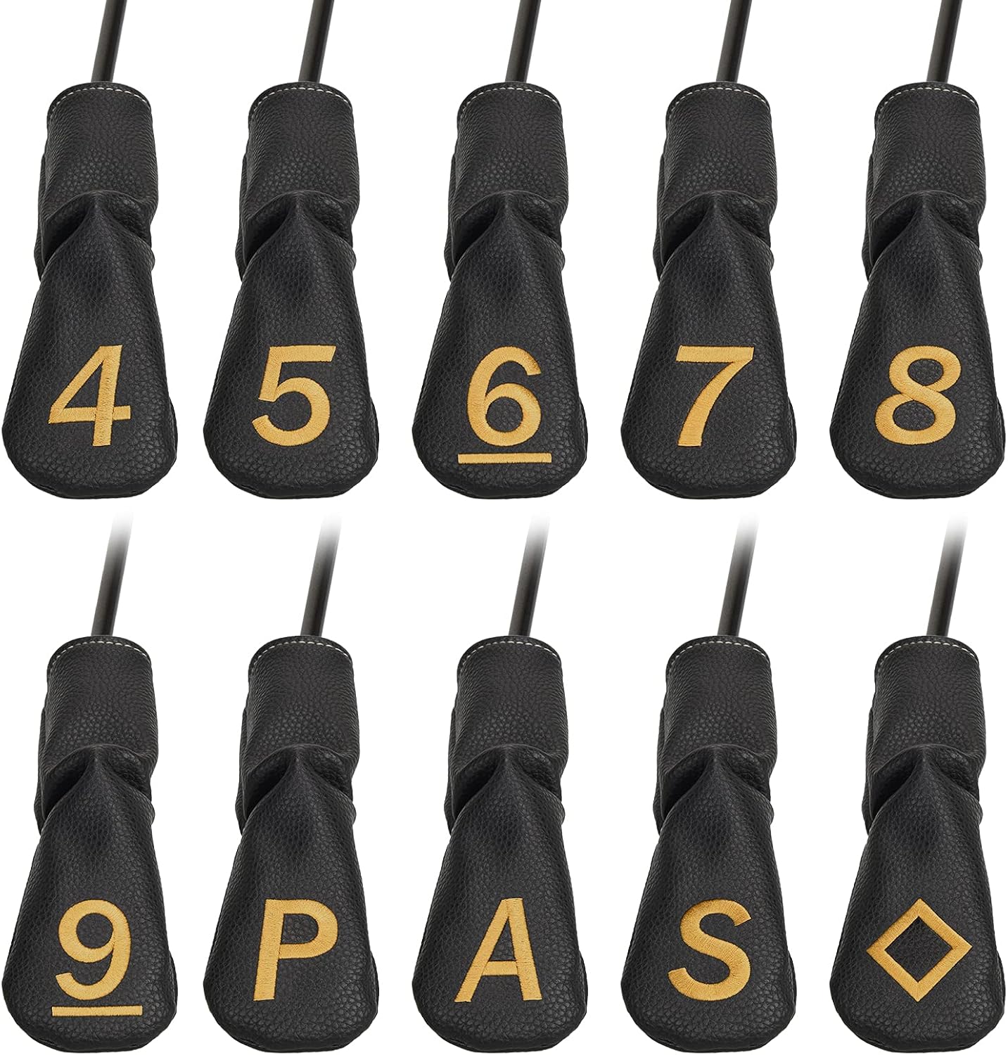 10pcs /Set Black Hybrid Iron Head Covers Protector with Large Gold No.