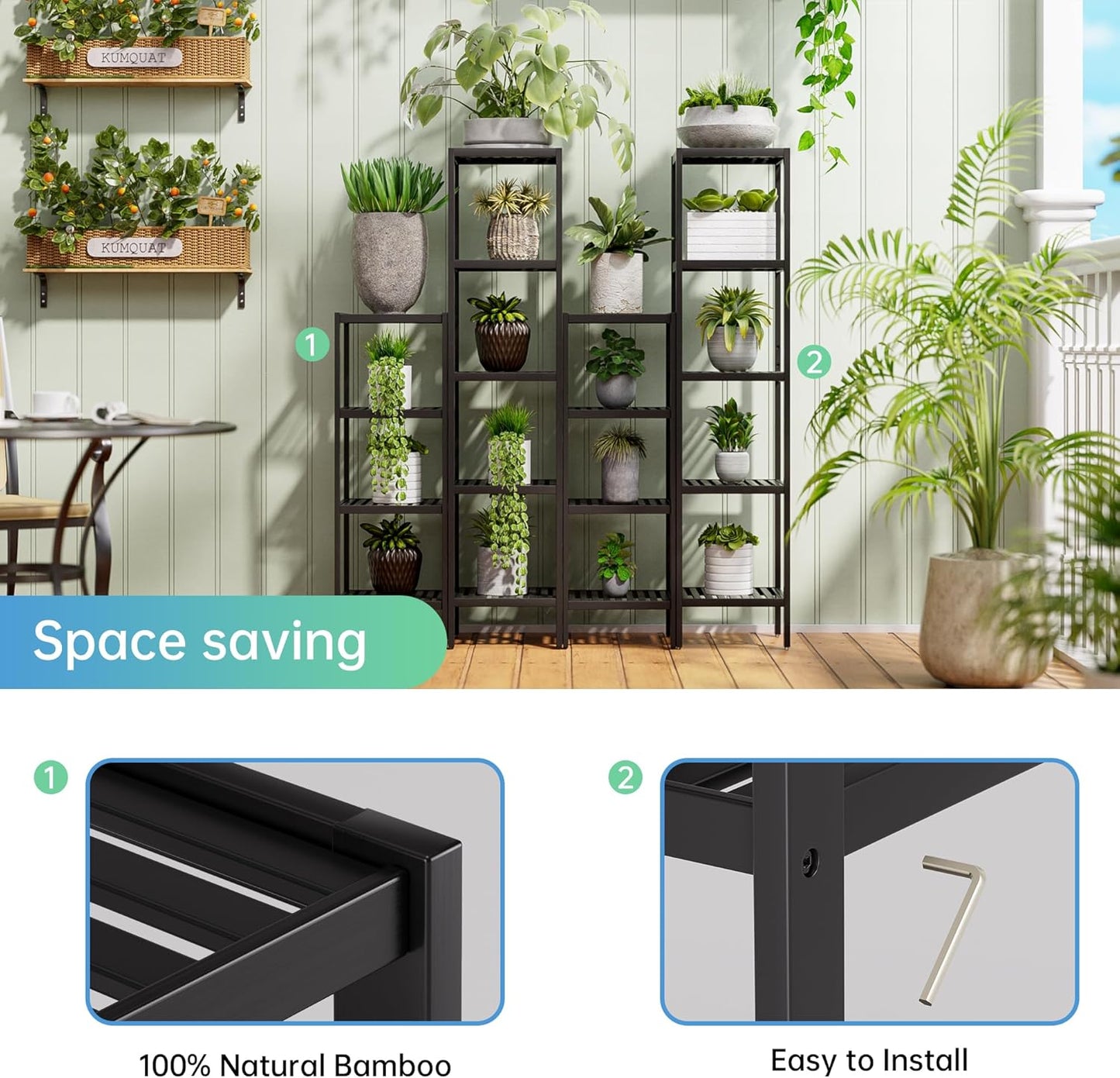 SMIBUY Bathroom Storage Shelf, 5-Tier Bamboo Rack Organizer, Multifunctional Shelving Unit for Living Room Bedroom Kitchen (Black)