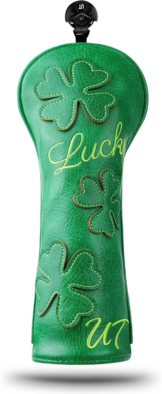 Golf Headcovers Golf Club Head Covers Four Leaf Clover Good Luck Charm - Clover Style Premium Leather Driver Fairway(FW) Wood Hybrid(UT) with Number Tags