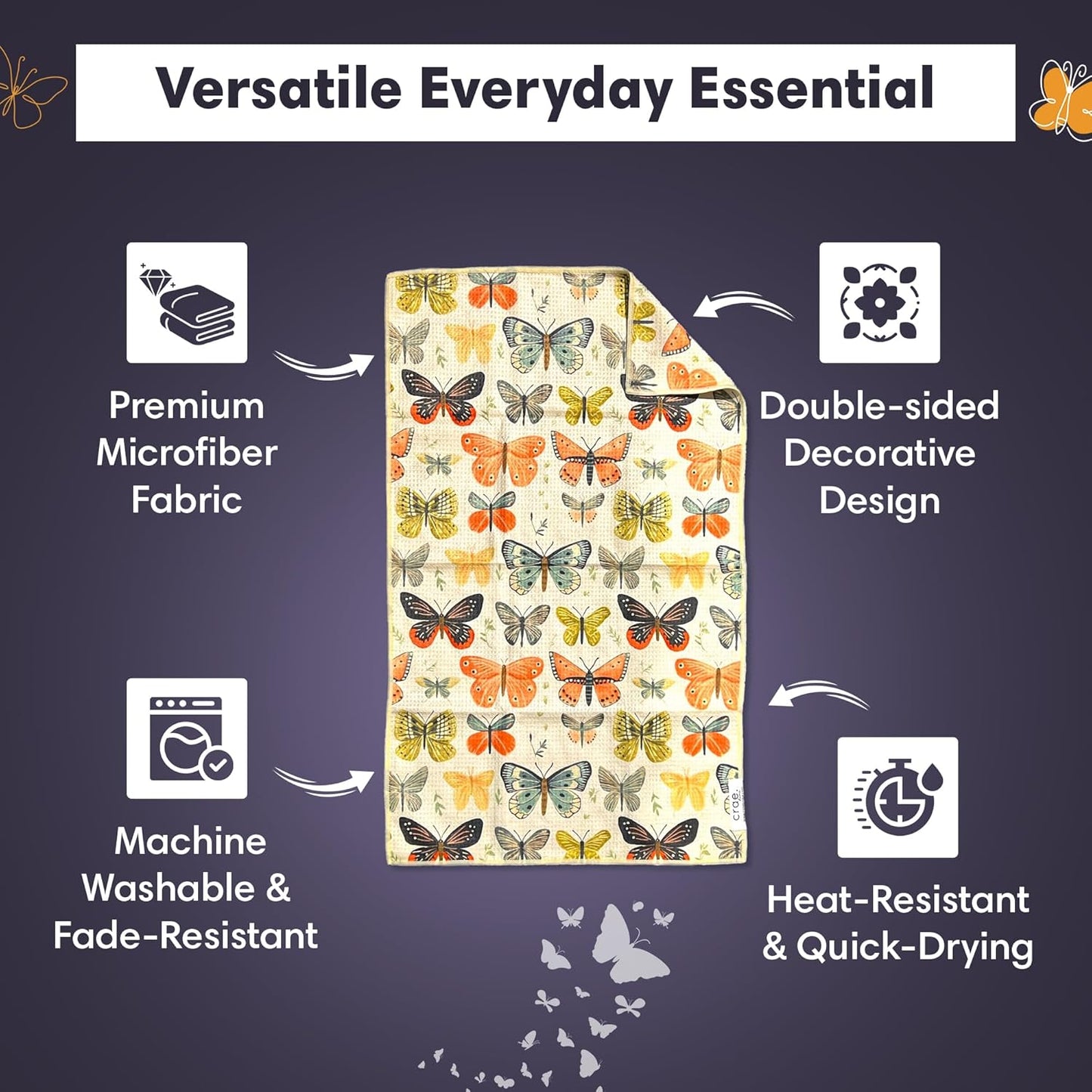 Microfiber Hand Towel & Washcloth Set of 2 - Double-Sided, Waffle Weave, Super Absorbent, Lint-Free, Fast Drying - Wings & Flower Farm Pattern for Bathroom, Kitchen, Car, and Window Cleaning