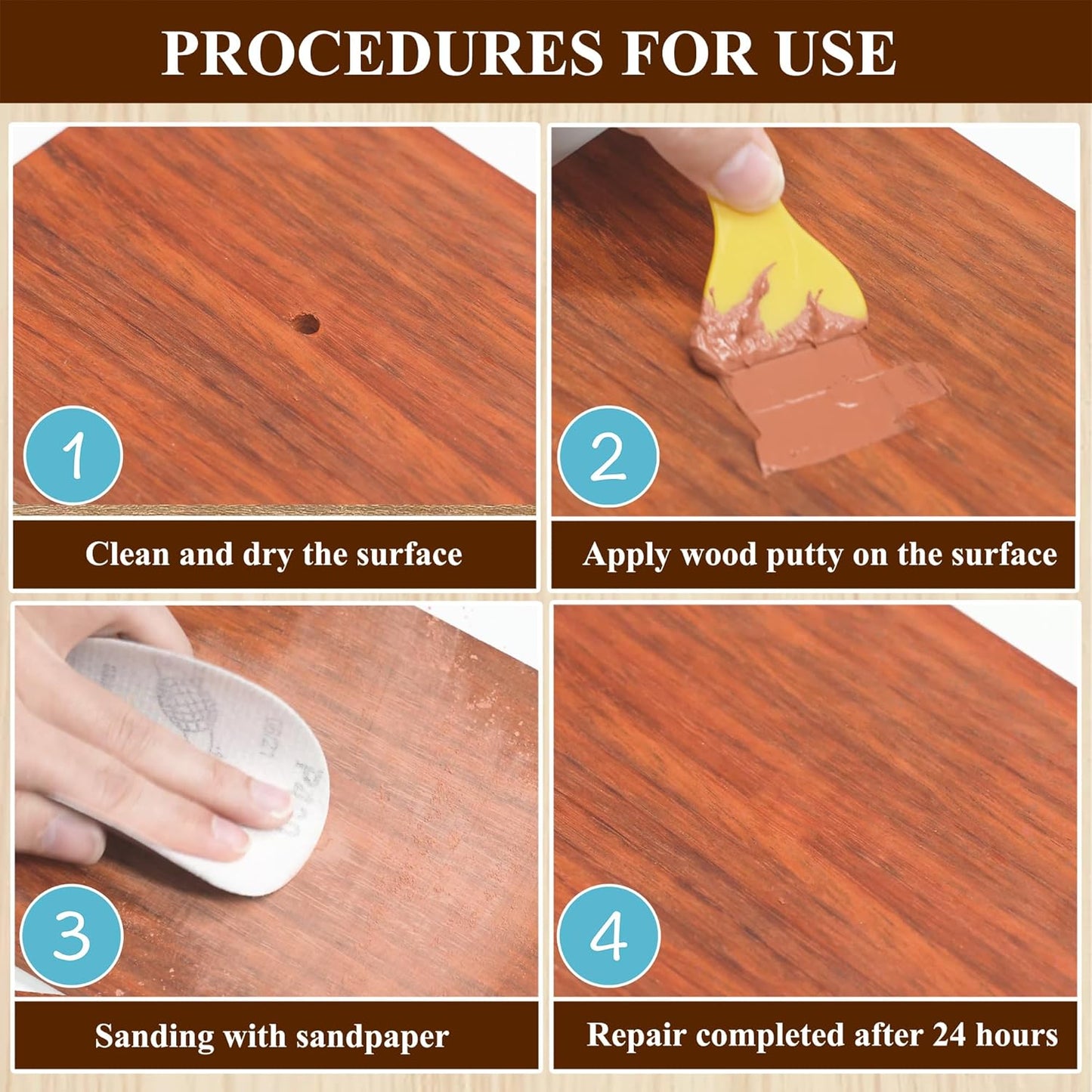 Walnut Wood Filler, Walnut Wood Putty, Paintable Stainable Wood Repair Putty, 9.87 Ounce Wood Furniture Repair kit, Quickly Repair Wood Cracks and Holes on Wooden Floor Furniture (Walnut)