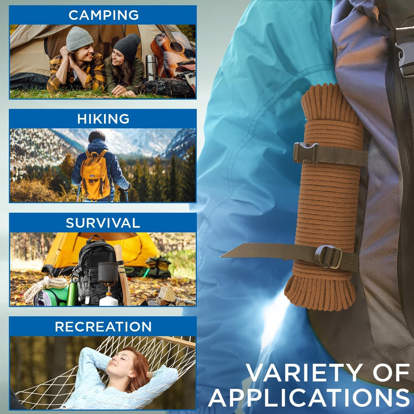 TECEUM Cotton Rope 3/16” (5 mm) – 100 FT – Strong All-Purpose Braided Rope – Natural Cotton – for Crafting, Сamping, Clothes Line, DIY, Indoor & Outdoor Use – Ochre