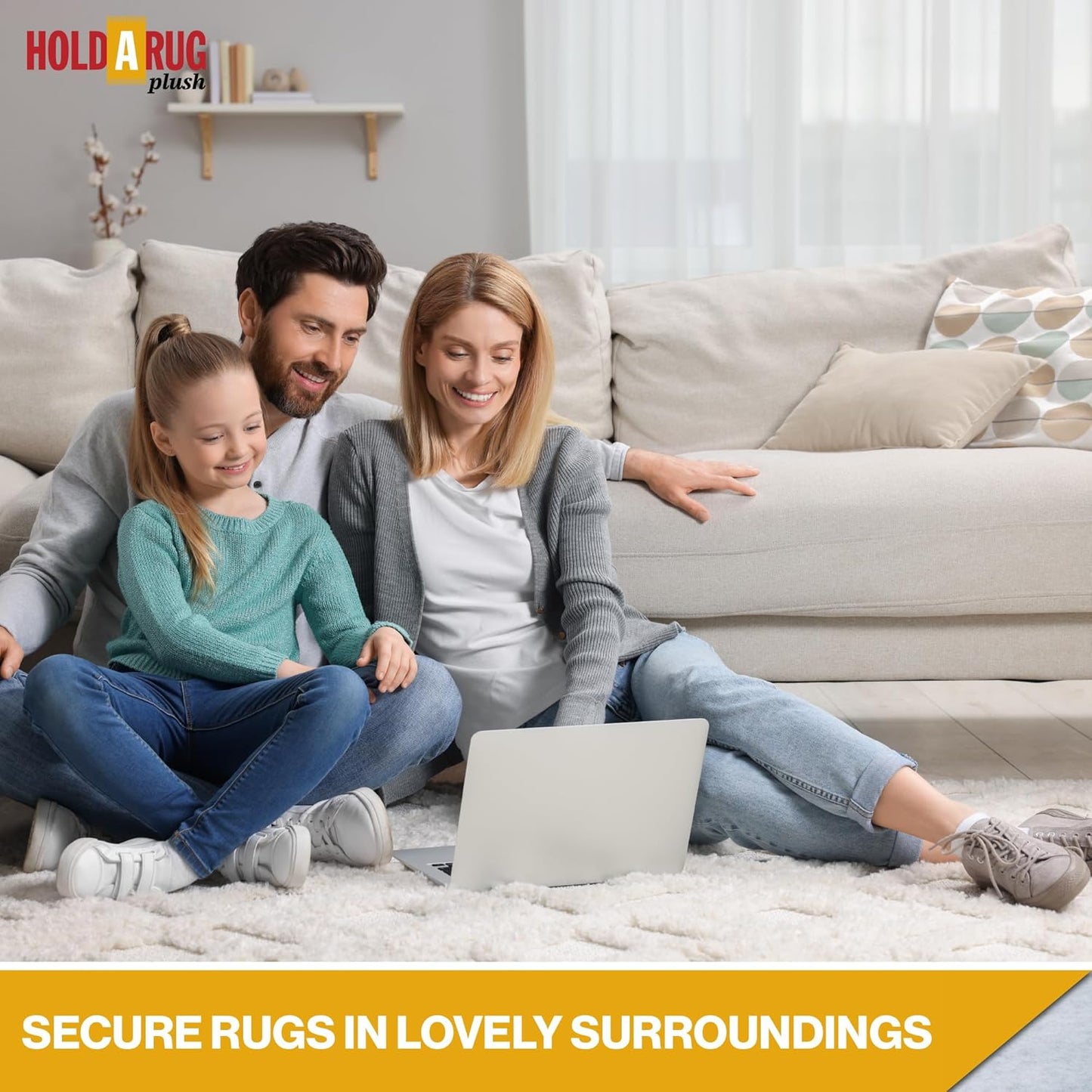 Hold-a-Rug Plush 9' x 12' Nonskid, Nonslip Rug Pad, Reversible Gripper, ¼ Thick, Safe for All Floors and Carpet, Keep Area Rugs Secure