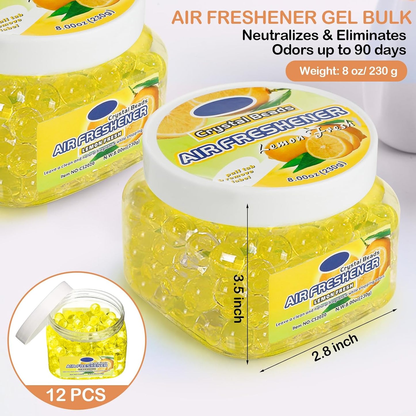 12 Pcs Air Freshener Gel Bulk Odor Eliminator Gel Beads 8 oz Long Lasting Air Freshener Beads Eliminates Odors in Home Bathrooms, Cars, Boats, Rvs and Pet Areas(Lemon)