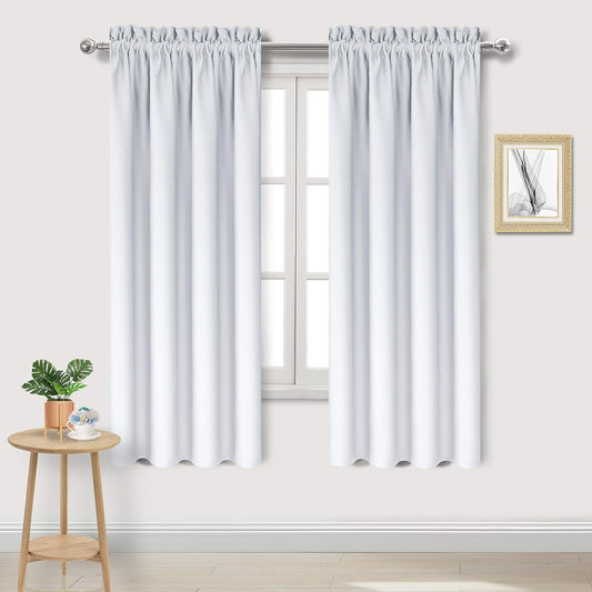 DWCN Blackout Curtains for Bedroom - Thermal Insulated Privacy Energy Saving Rod Pocket Drapes for Living Room, W 38 x L 63 Inch, Greyish White, Set of 2