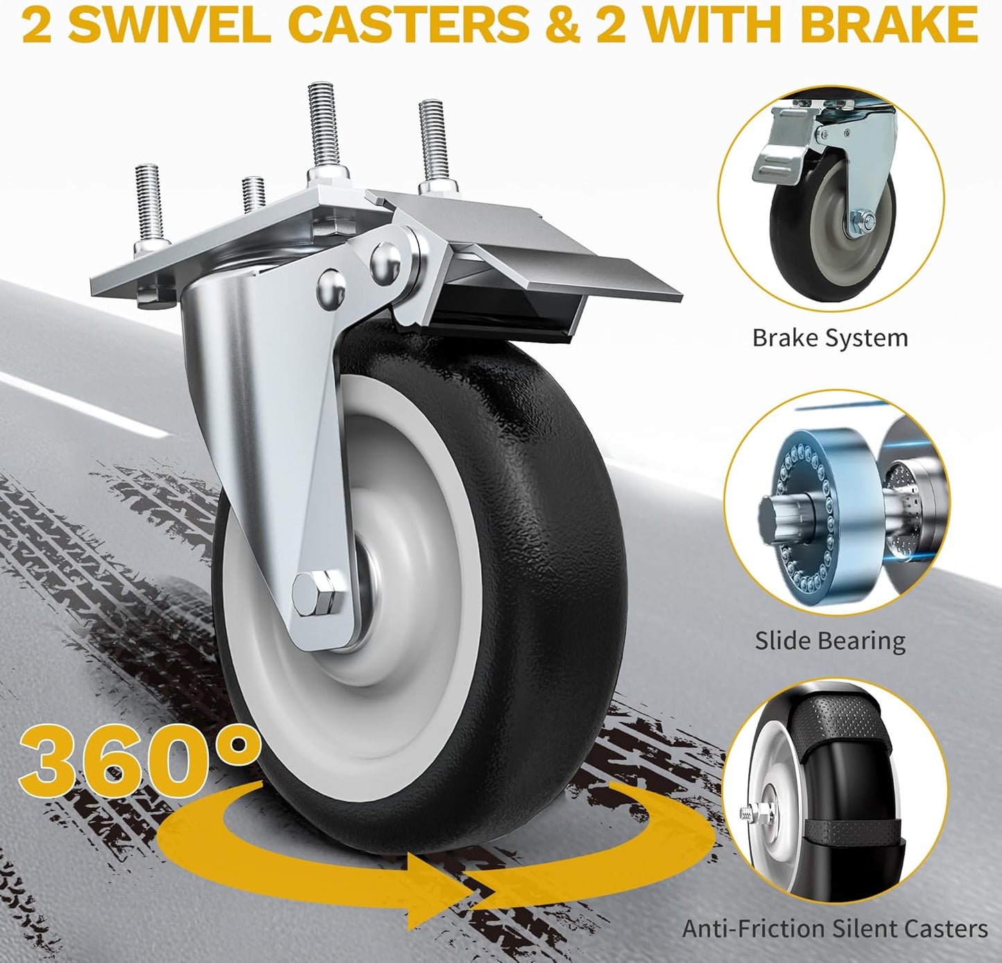 DWVO Utility Cart, 1000 lbs Capacity, 2 Shelf Heavy Duty Plastic Service Utility Cart on Wheels, Rolling Storage Work Carts Suitable for Warehouse, Garage, School & Office, Cleaning, Black